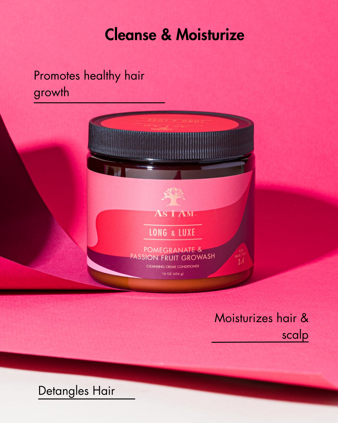 Tiegel mit Haarpflegeprodukt mit rosa Hintergrund und Text über die Vorteile der Haarpflege