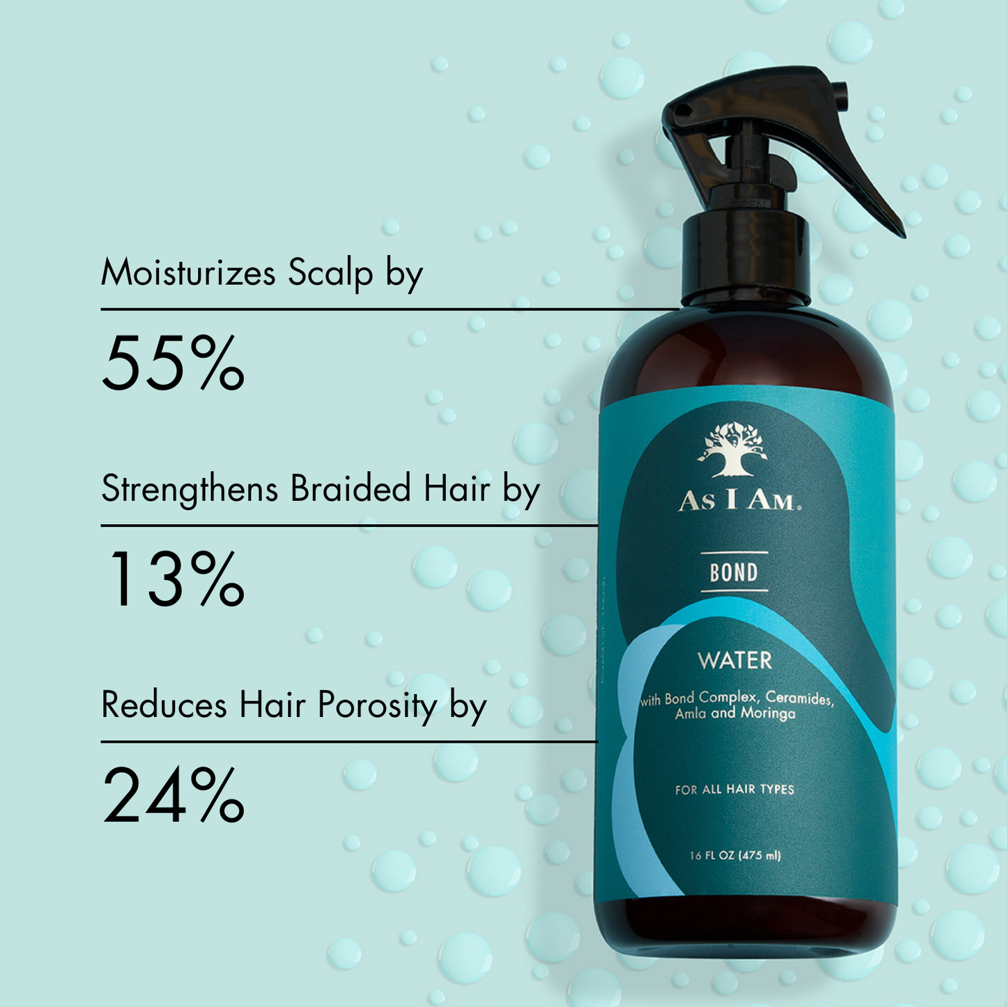 Bond Water von As I Am - Eine leichte Haarkur, die das Haar stärkt und mit Feuchtigkeit versorgt. Dieser revitalisierende Nebel ist perfekt für alle Haartypen und sorgt für geschmeidiges, gesund aussehendes Haar.