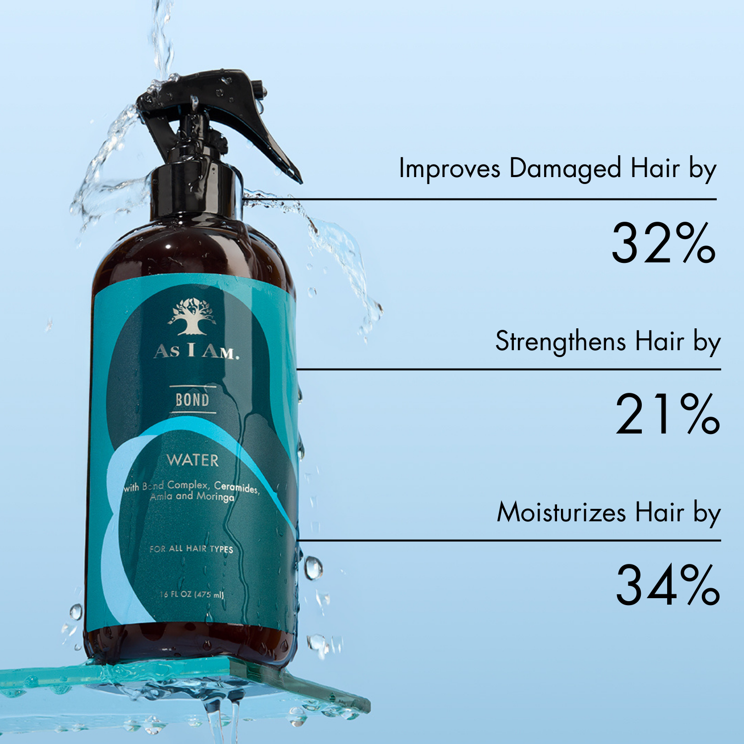 Bond Water von As I Am - Eine leichte Haarkur, die das Haar stärkt und mit Feuchtigkeit versorgt. Dieser revitalisierende Nebel ist perfekt für alle Haartypen und sorgt für geschmeidiges, gesund aussehendes Haar.