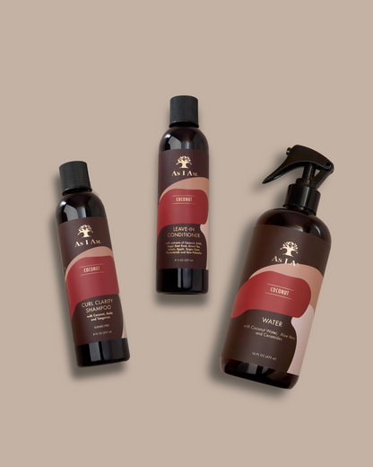 Kokosnusswasser, Curl Clarity Shampoo und Coconut Leave-In Conditioner