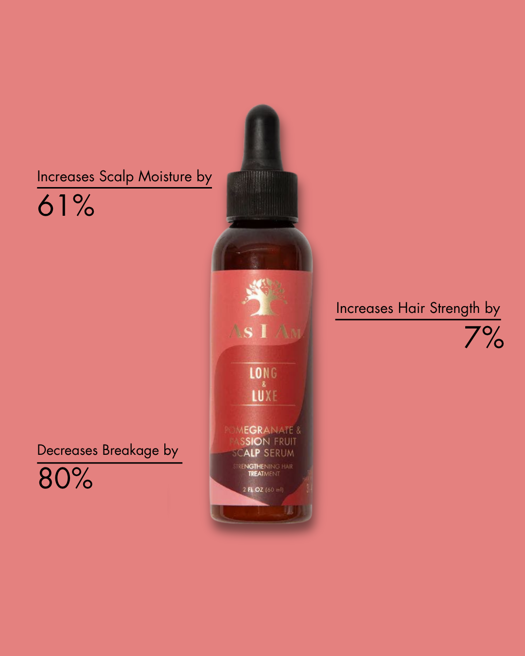Flasche mit Haarserum mit Text auf rosa Hintergrund