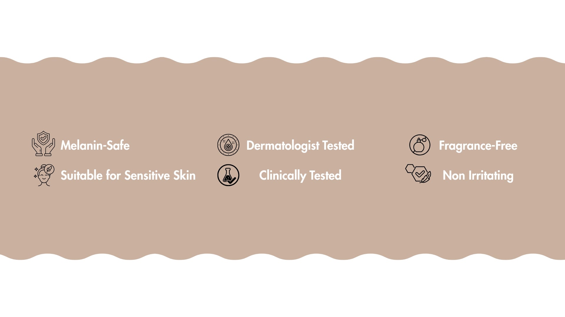 Produktetikett mit Sicherheits- und Eignungssymbolen auf beigem Hintergrund