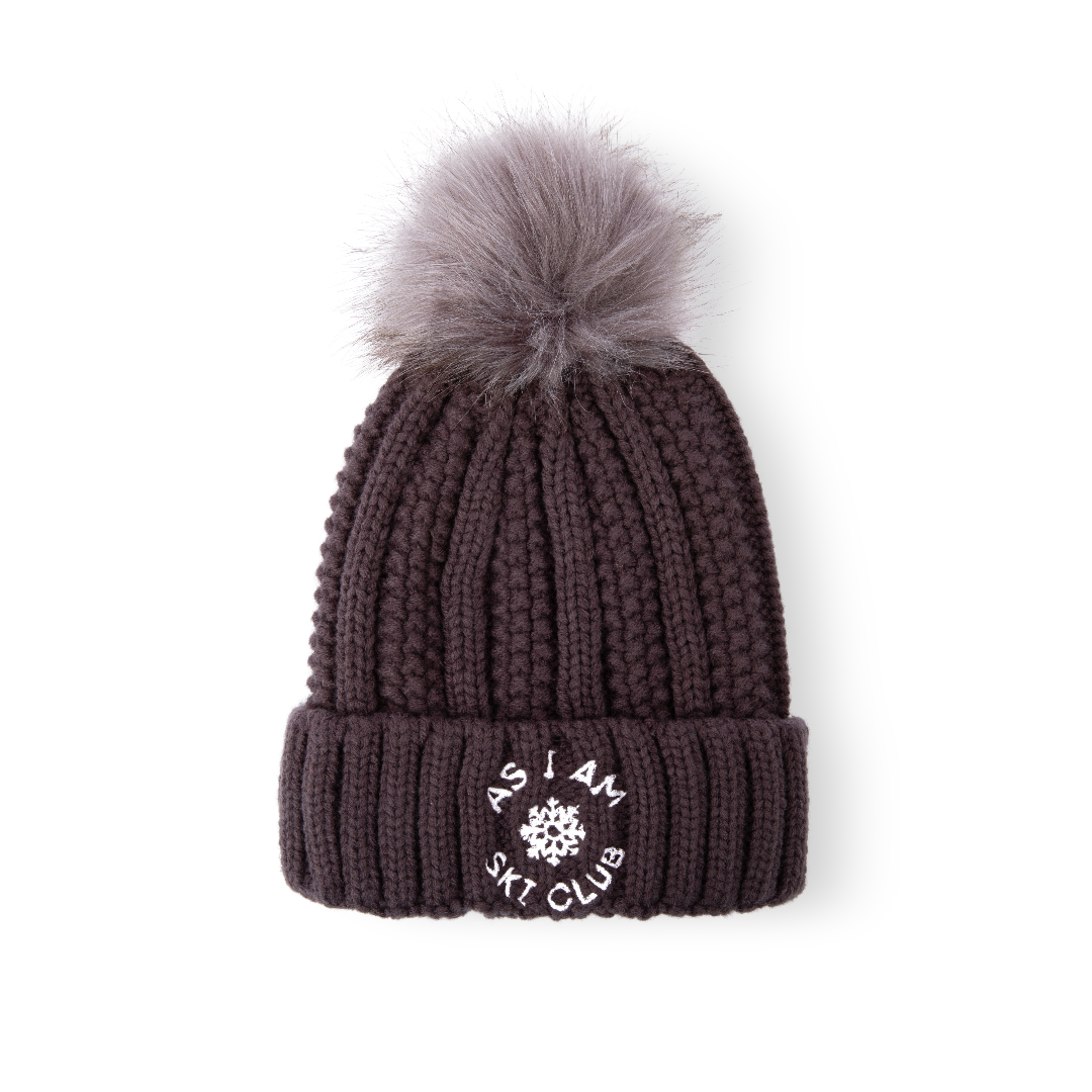 Ski Club Satin-gefütterte Beanie in Grau, wärmt und schützt die Haare mit einem weichen Satinfutter.