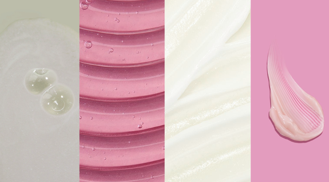 Collage aus rosa und weißen Texturen und Mustern